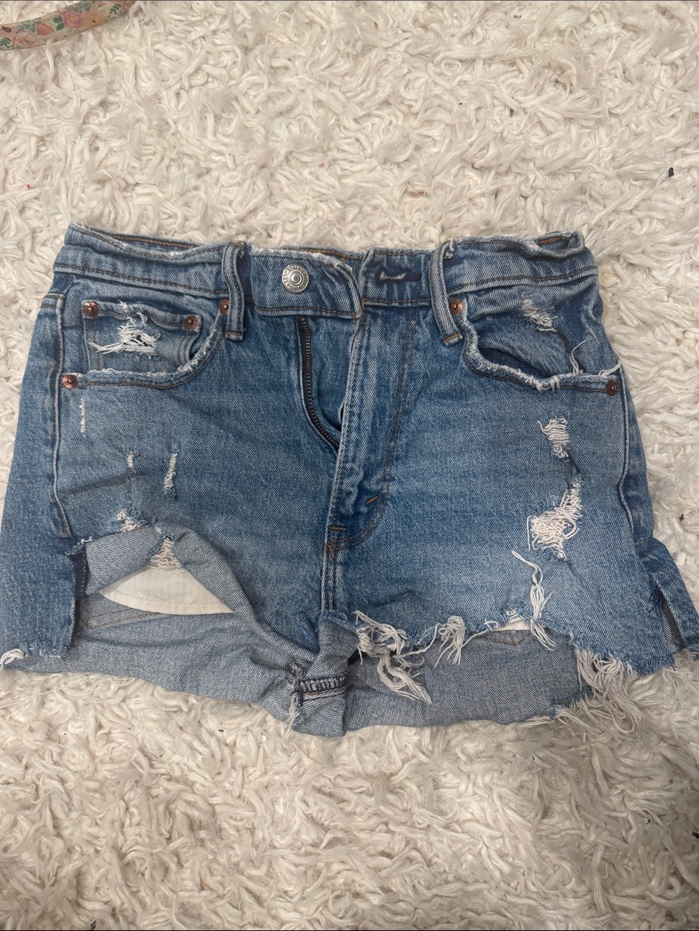 Abercrombie & Fitch Distressed Blue Denim High-Waist Shorts